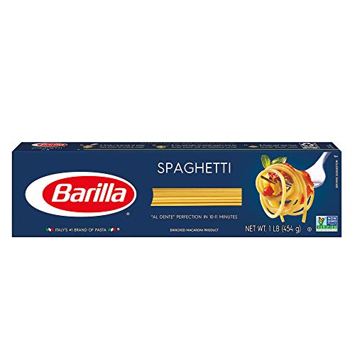 Book Cover BARILLA Blue Box Spaghetti Pasta, 16 oz. Boxes (Pack of 8), 8 Servings per Box - Non-GMO Pasta Made with Durum Wheat Semolina - Italy's #1 Pasta Brand - Kosher Certified Pasta