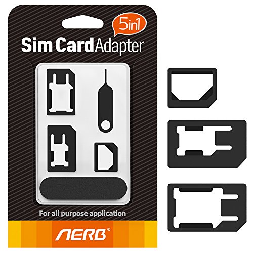 Sim Card Adapter, Aerb 5in1 Nano Micro Sim Card Adapter Kit with Sander Bar and Tray Open Needle