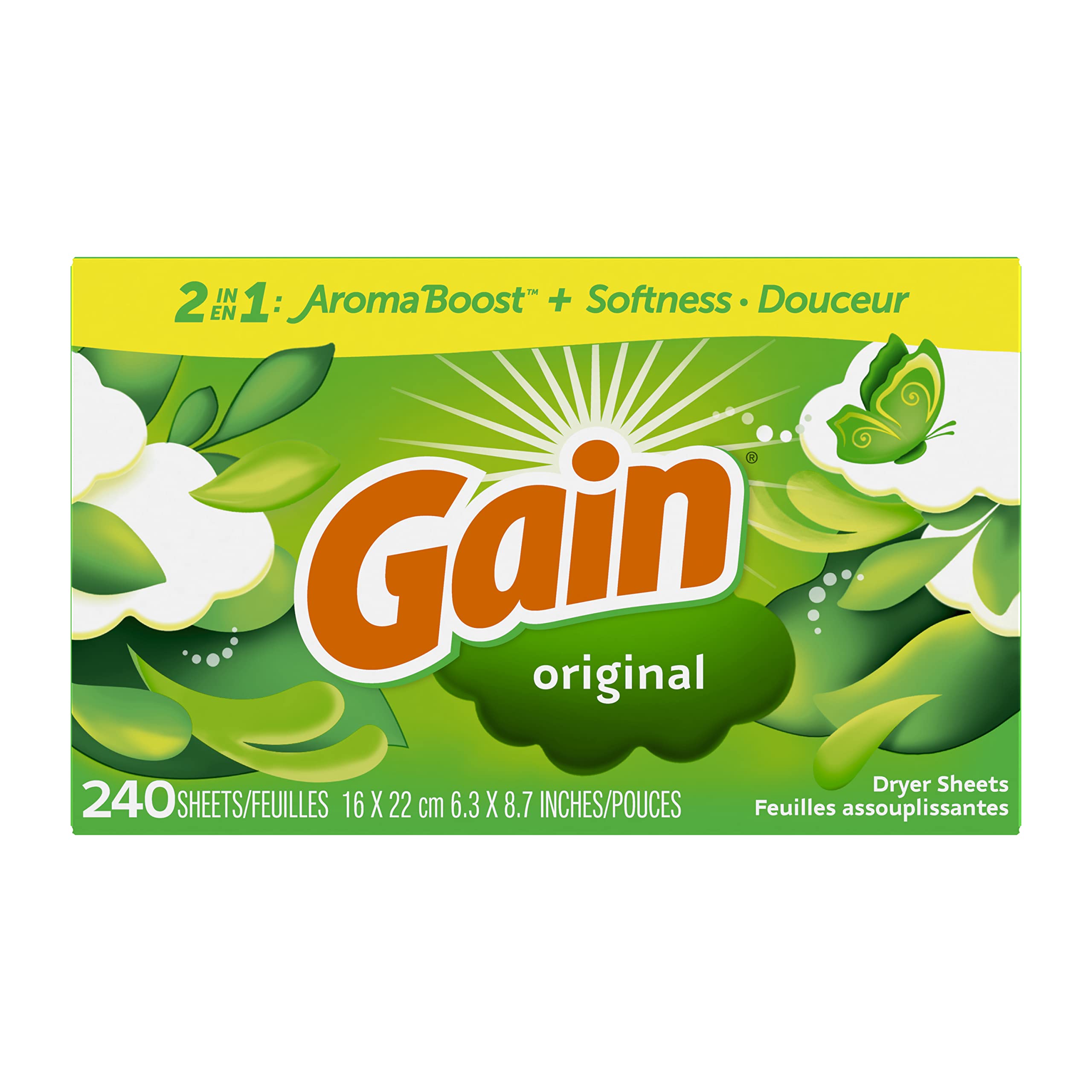 Gain Dryer Sheets Laundry Fabric Softener, Original Scent, 240 Count Dryer Sheets, 240 count