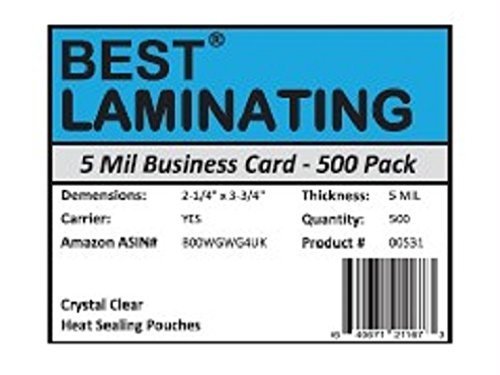 Book Cover Best Laminating® - 5 Mil Business Card Therm. Laminating Pouches - 2-1/4 x 3-3/4 - 500 Pack