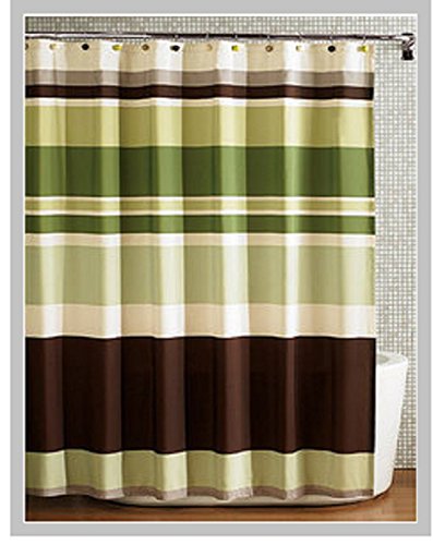 Book Cover spring Home Fabric Shower Curtain,Multi-Color Printed Striped Green Coffee