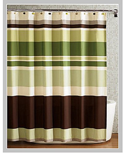 spring Home Fabric Shower Curtain,Multi-Color Printed Striped Green Coffee