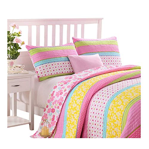 Book Cover Brandream Full Queen Size Pink Polka Dot Stripe Floral Quilt Set Cotton