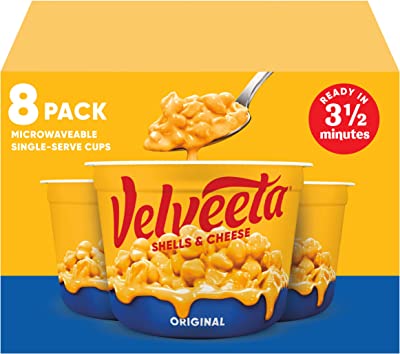 VELVEETA Original Microwavable Shells & Cheese Cups, 8 Count Box | Single Serving Cups with Delicious Velveeta Cheese Sauce | Convenient & Ready in 3.5 Minutes
