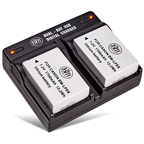 2-Pack Of LP-E8 LPE8 Batteries And Dual Battery Charger Kit For Canon EOS Rebel T2i, T3i, T4i, T5i, EOS 550D, EOS 600D, EOS 650D, EOS 700D DSLR Digital Camera