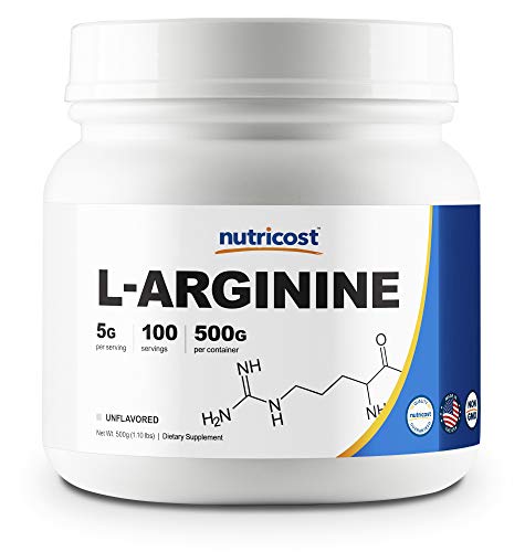 Book Cover Nutricost L-Arginine Powder 500 Grams (1.1lbs) - Pure L-Arginine Powder - 5000mg Per Serving; 100 Servings