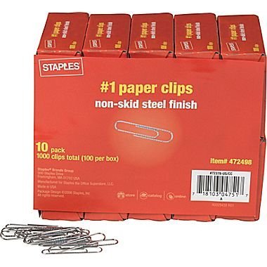 Book Cover Staples #1 Size Paper Clips, Nonskid, 1,000/Pack