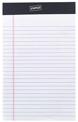 Book Cover Staples Perforated Notepad, Narrow Ruled, White, 5