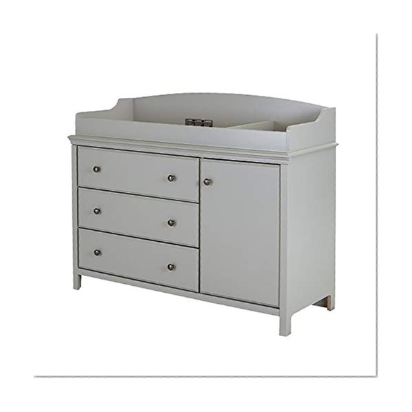 South Shore Convertible Changing Table with Storage Drawers and Removable Changing Station, Soft Gray