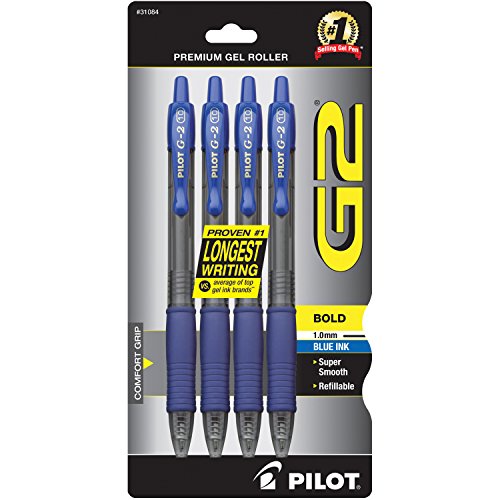 Pilot G2 Retractable Premium Gel Ink Roller Ball Pens Bold Point 4-Pack Blue Ink (31084)