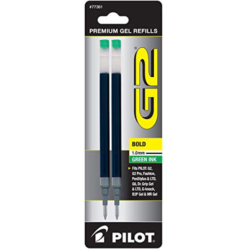 Pilot, G2 Gel Ink Refills, Bold Point 1 mm, Green, Pack of 2