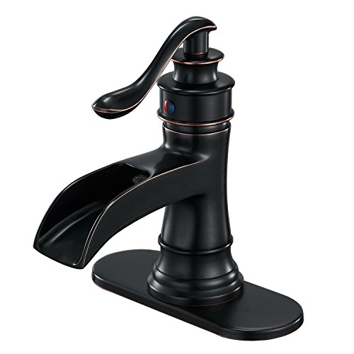 Book Cover BWE Waterfall Bathroom Faucet Oil Rubbed Bronze Single-Handle One Hole Sink Faucet Farmhouse Bath Vanity Lavatory Restroom Faucets Antique