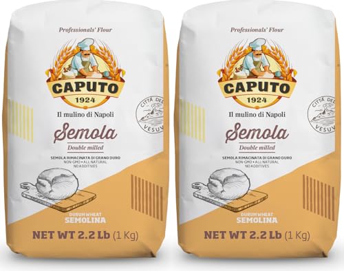 Antimo Caputo Semola Di Grano Duro Rimacinata Semolina Flour 2.2LB (1kg) Bag (2 Pack) - All Natural Dough for Fresh Pasta
