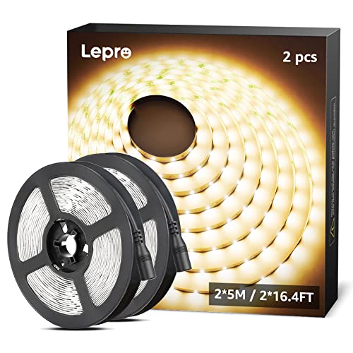 LE 12V LED Strip Light, Flexible, SMD 2835, 300 LEDs, 32.8ft Tape Light for Home, Kitchen, Party, Christmas and More, Non-Waterproof, Warm White, Pack of 2(Not Include Power Adapter)