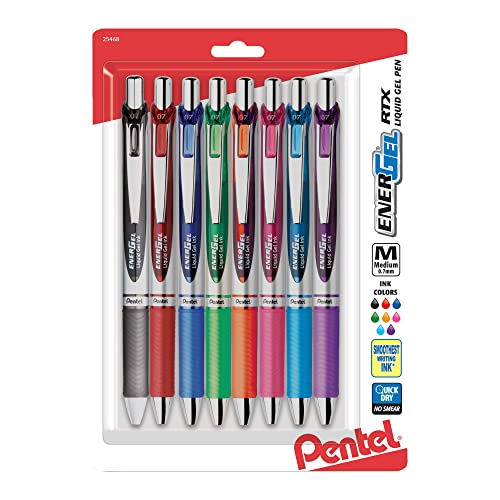 Book Cover Pentel® EnerGel RTX Pens, 0.7 mm, Medium Point, Assorted Ink Colors, Pack Of 8