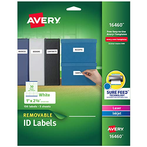 Avery Removable ID Labels, Sure Feed Technology, Removable Adhesive, 1" x 2-5/8", 150 Labels (16460)