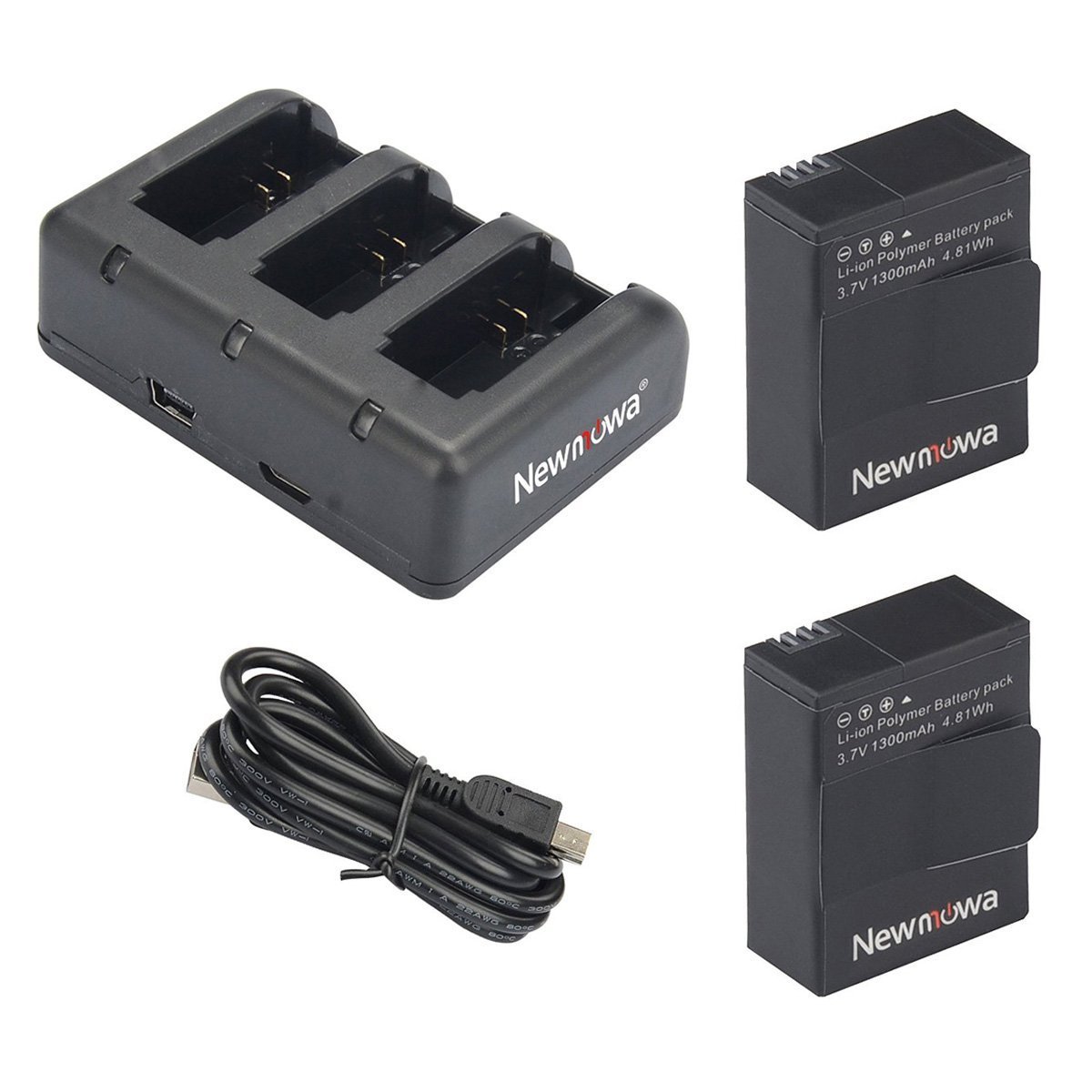 AHDBT-302 Newmowa 1300mAh Replacement Battery (2-Pack) and Rapid 3-Channel Charger for GoPro Hero 3, GoPro Hero 3+, AHDBT-301, AHDBT-302