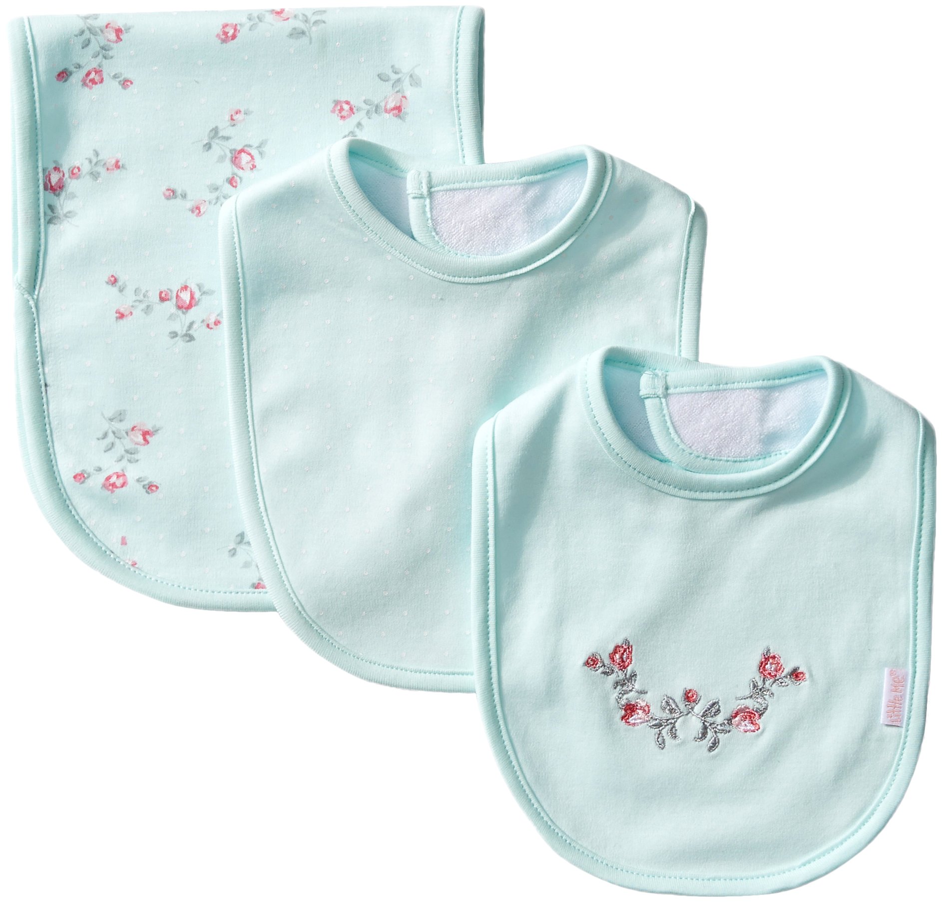 Little Me Baby Girls' 3 Piece Bib and Burp Set One Size Mint Print