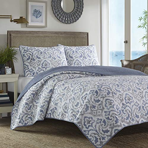 Book Cover Tommy Bahama Cape Verde Collection 100% Cotton Reversible & Light-Weight Quilt Bedspread with Matching Shams, 3-Piece Bedding Set, Pre-Washed for Extra Comfort, King, Smoke