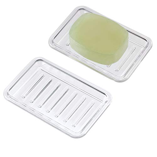 iDesign Royal Rectangular Soap Saver, Bar Holder Tray for Bathroom Counter, Shower, Kitchen, 3.5" x 2.75" x 4", Set of 2, Clear