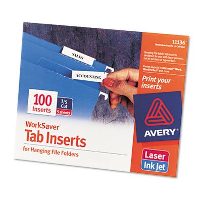 Printable Inserts for Hanging File Folders, 1/5 Tab, Two Inch, White, 100/Pack, Sold as 1 Package, 100 Each per Package