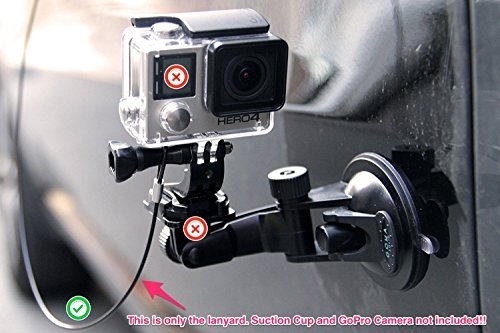 GOMA LASSO Tether for GoPro Hero7 and DJI Osmo Action Cameras - fits all previous GoPro editions - 2mm Stainless steel wire coated plastic- protects cars and motorcycles from scratching or glue marks