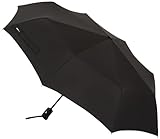 Amazon Basics Round Travel Umbrella for Rain, Compact Umbrella with Auto Open/Close, Strong Alloy Steel Frame, Compact Size for Backpacks/Handbags (11" Long When Closed), One Size, Black