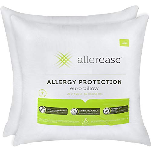 Book Cover AllerEase Cotton Allergy Protection Hypoallergenic Euro Pillow, 3-Year Warranty, Machine Washable (Pack of 2)