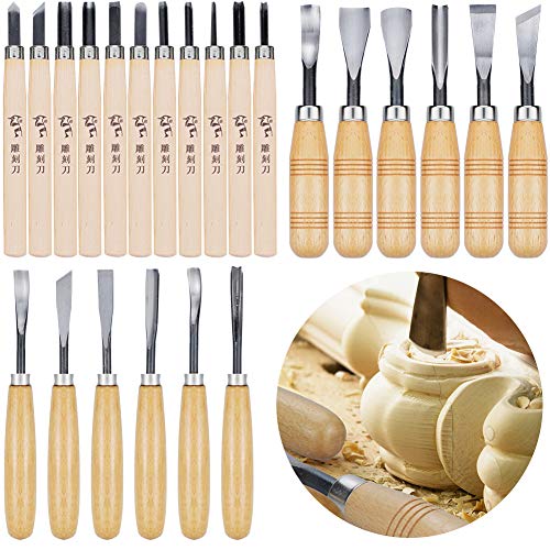 Book Cover WAYCOM 24PCS Wood Knife Kit Set Wood Carving Kit,Professional Chisel Set, including Small, Middle, Large size (24PCS)