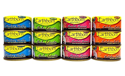 Earthborn Holistic Wet Cat Food Variety Pack - 4 Flavors (Catalina Catch, Harbor Harvest, Chicken Catcciatori, and Monterey Medley) - 3 Ounces Each (12 Total Cans)