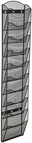 Wall Mount Literature Rack, File Folder Organizer, 10 Dividable Pockets (Black Steel Mesh)