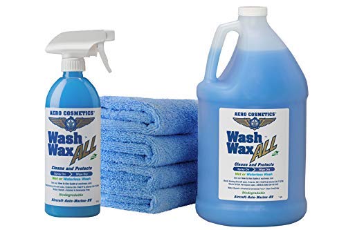 Book Cover Wet or Waterless Car Wash Wax Kit 144 Ounces. Aircraft Quality for Your Car, RV, Boat, Motorcycle. The Best Wash Wax. Anywhere, Anytime, Home, Office, School, Garage, Parking Lots.