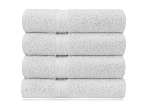 Book Cover COTTON CRAFT Ultra Soft 4 Pack Oversized Extra Large Bath Towels 30x54 White Weighs 22 Ounces - 100% Pure Ringspun Cotton - Luxurious Rayon Trim - Ideal for Everyday use - Easy Care Machine wash