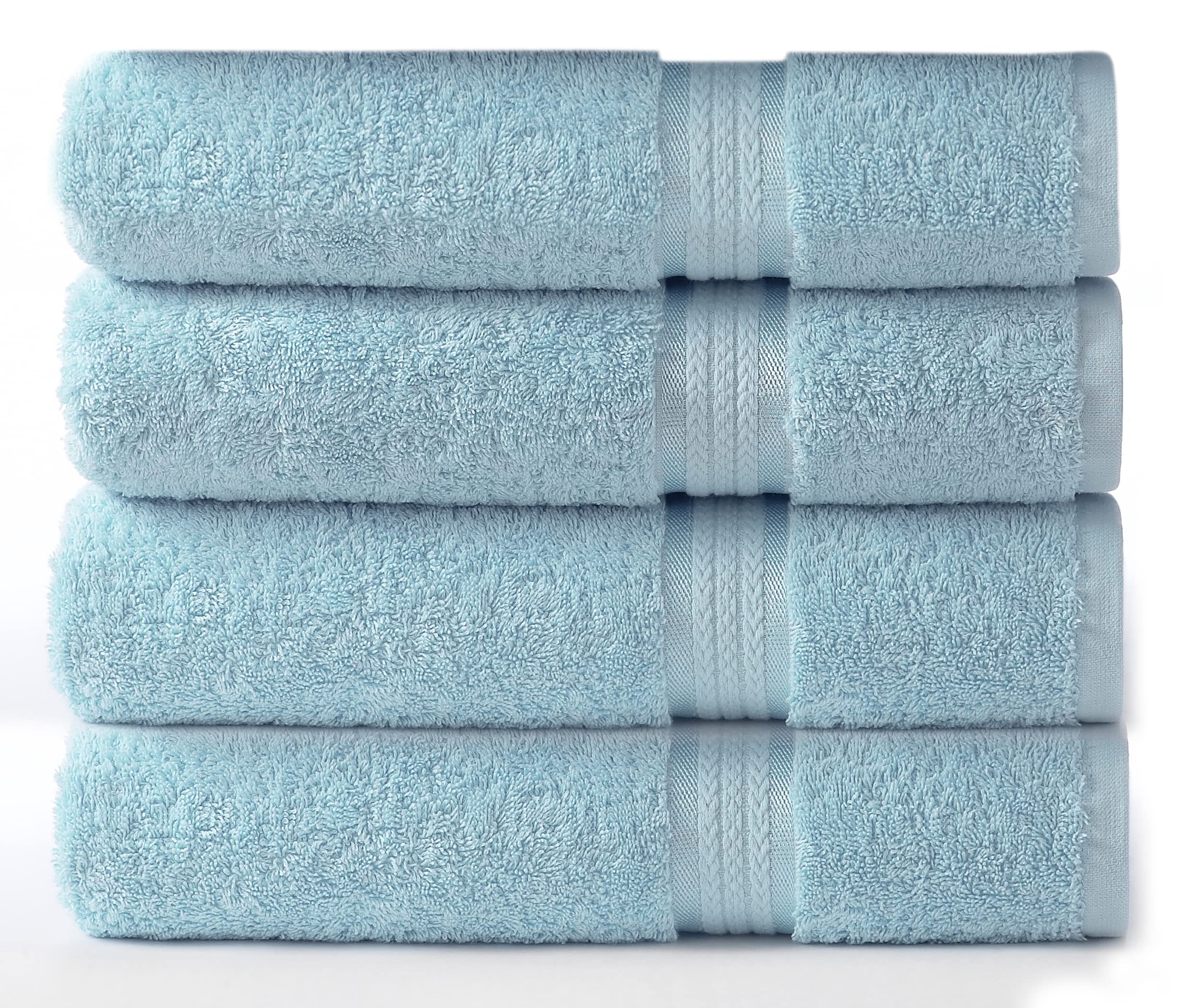 Book Cover COTTON CRAFT Ultra Soft Oversized Bath Towels - 4 Pack Extra Large Bath Towels - 30x54 - Absorbent Everyday Luxury Hotel Spa Gym Shower Beach Pool Camp Travel Dorm -100% Cotton- Easy Care - Light Blue 4 Pack Bath Towels Light Blue