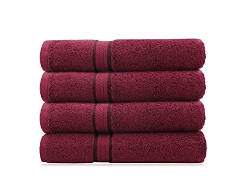 Book Cover COTTON CRAFT Ultra Soft 4 Pack Oversized Extra Large Bath Towels 30x54 Burgundy Weighs 22 Ounces - 100% Pure Ringspun Cotton - Luxurious Rayon Trim - Ideal for Everyday use - Easy Care Machine wash