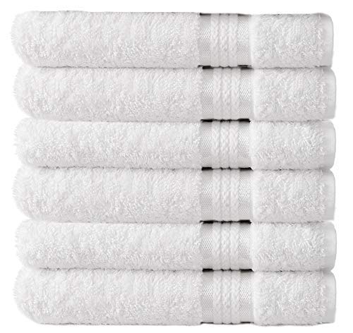 Book Cover COTTON CRAFT Ultra Soft 6 Pack Hand Towels 16x28 White Weighs 6 Ounces Each - 100% Pure Ringspun Cotton - Luxurious Rayon Trim - Ideal for Everyday use - Easy Care Machine wash