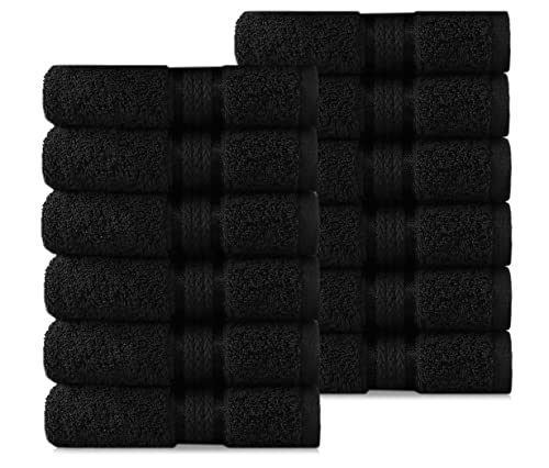 Book Cover COTTON CRAFT Ultra Soft 12 Pack Wash & Face Cloths 12x12 - Highly Absorbent Bathroom Shower Kitchen Utility Towels - Use Everyday - Easy Care Machine Wash - Premium Ringspun Cotton 580 GSM - Black