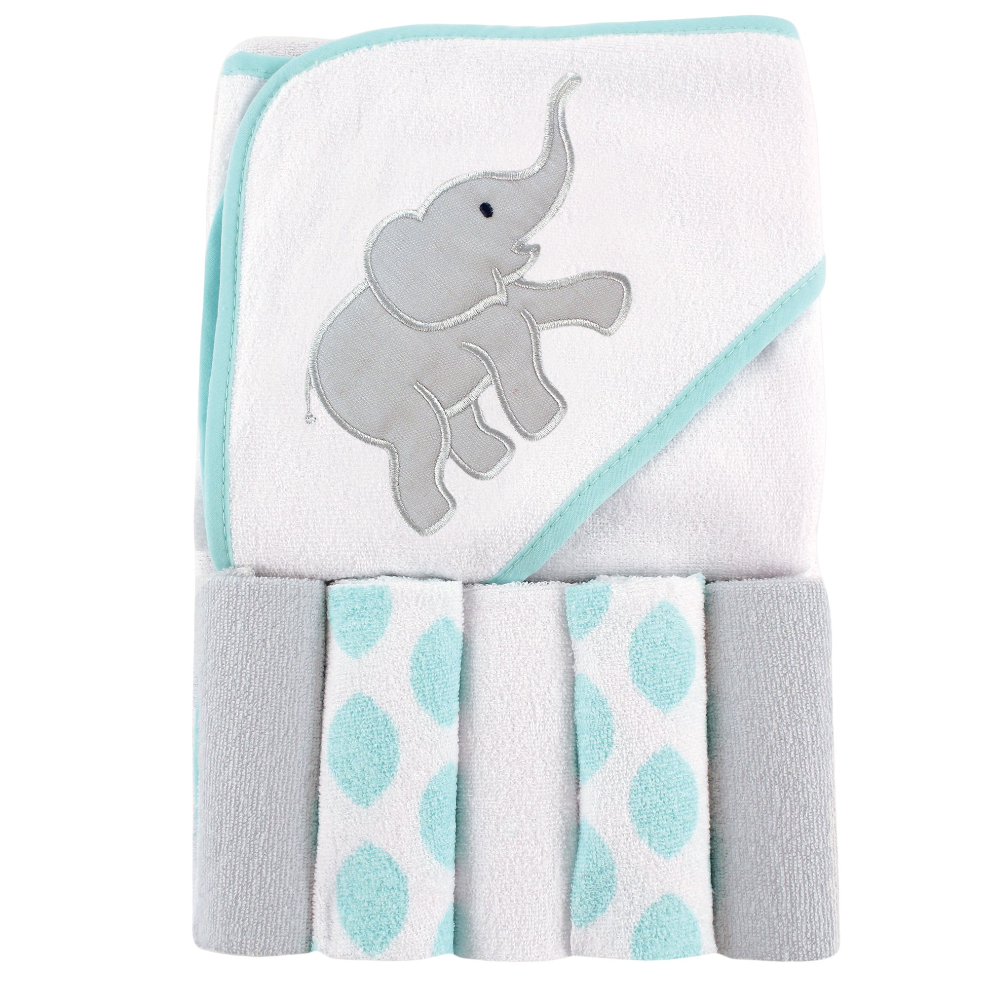 Luvable Friends Unisex Baby Hooded Towel with Five Washcloths, Cotton,Polyester,Ikat Elephant, One Size Ikat Elephant One Size