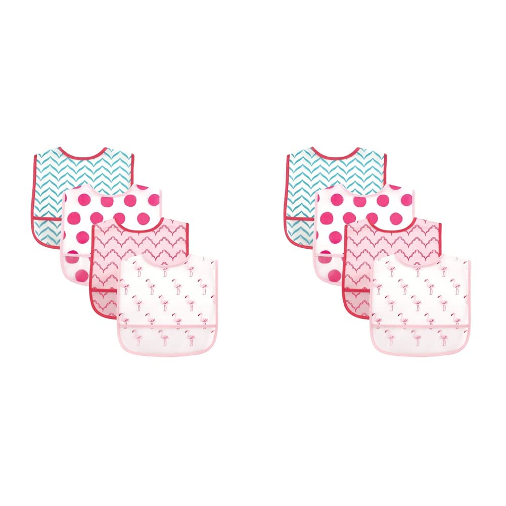 Luvable Friends Unisex Baby Waterproof PEVA Bibs, Flamingo, One Size (Pack of 2) Flamingo One Size (Pack of 2)