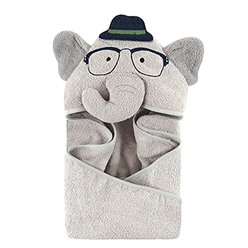 Book Cover Hudson Baby Unisex Baby Cotton Animal Face Hooded Towel, Smart Elephant, One Size