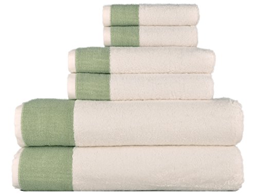 Book Cover LUNASIDUS Venice 100-percent Luxury Turkish Combed Cotton Jacquard 6-Piece Towel Set, Sage Green