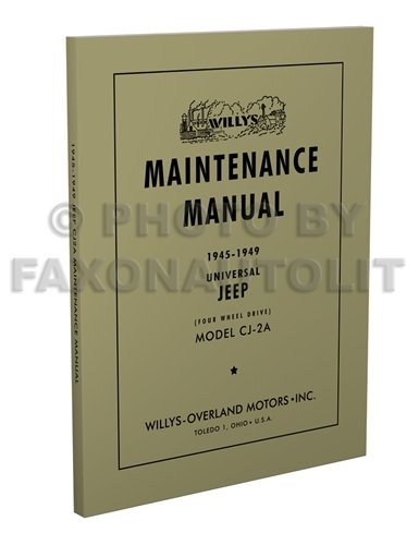 Book Cover 1945-1949 Jeep CJ-2A only Repair Shop Manual Reprint Willys