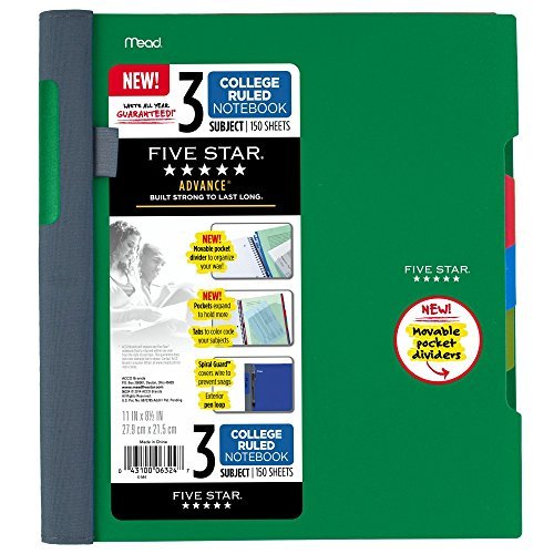 Book Cover Five Star Advance Spiral Notebook + Study App, 3 Subject, College Ruled Paper, 11