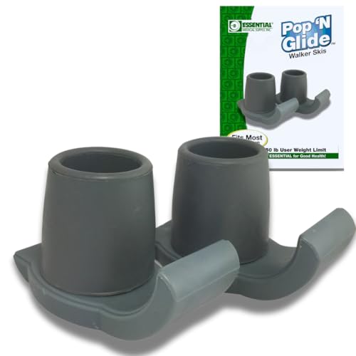 Essential Medical Supply Pop & Glide Easy Use Walker Ski Glides, 2 Pack - Universal Fit Walker Accessories in Gray