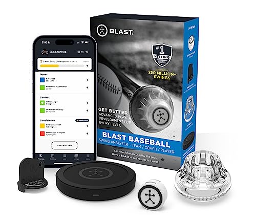 Blast Baseball - Swing Analyzer (Sensor) Advanced Player Development for Every Level, Analyzes Swings, Tracks Metrics, Video Capture Creates Highlights, 3D Swing Tracer, App Enabled, Real Time Results
