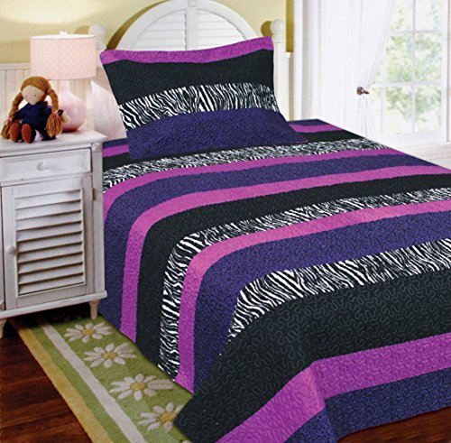 Mk Collection 2 Pc Bedspread Teens/girls Zebra Leopard Purple Pink White Black Twin Size