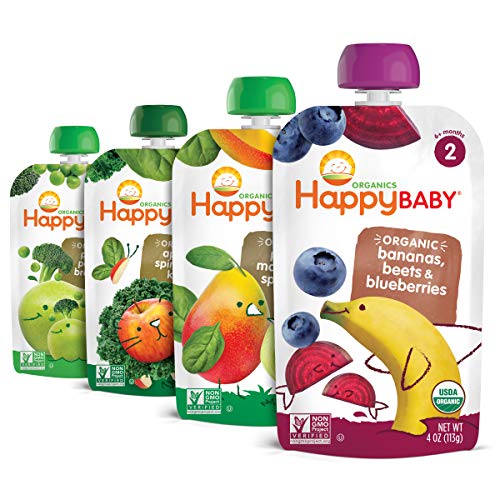 Book Cover Happy Baby Organics Simple Combos Stage 2 Baby Food, Variety Pack, 4 Ounce (Pack of 16) Flavors May Vary