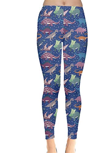 CowCow Womens Dinosaur Tyrannosaurus Rex Pterosaur Silhouettes Triceratops Brachiosaurus Jurassic Leggings, XS-5XL