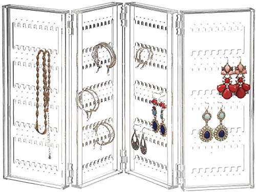 Book Cover Zaxbo Acrylic Earring Holder and Jewelry Organizer - Earring Organizer Holds up 140 Pairs of Earrings
