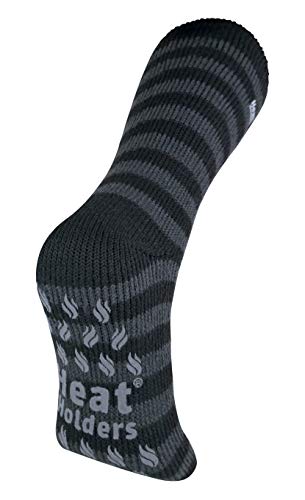 Heat Holders Men's 2.34 Tog Thermal Slipper Socks, 7-12 Us, Black/grey Stripe